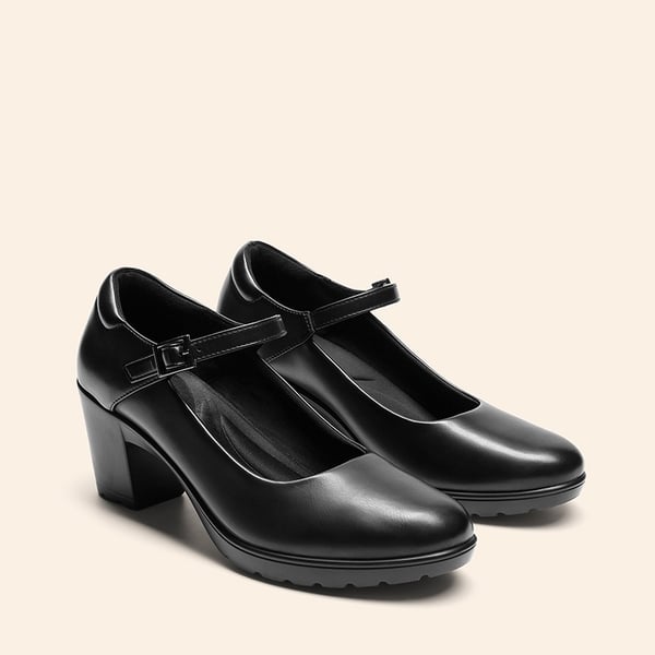 Wide-Toe Classic Mary Jane Pumps - BLACK - 2