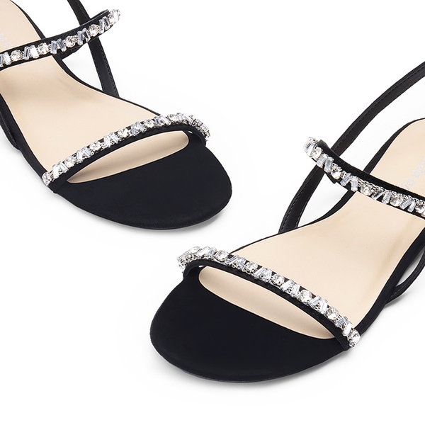 Women’s Rhinestone Flat Summer Sandals - BLACK - 4