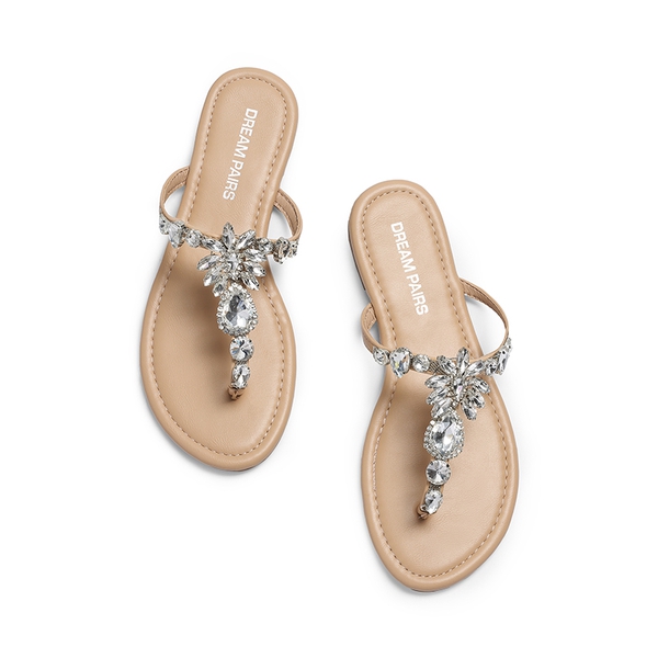 Women’s Rhinestone Thong Flip-Flop Sandals - NUDE - 1