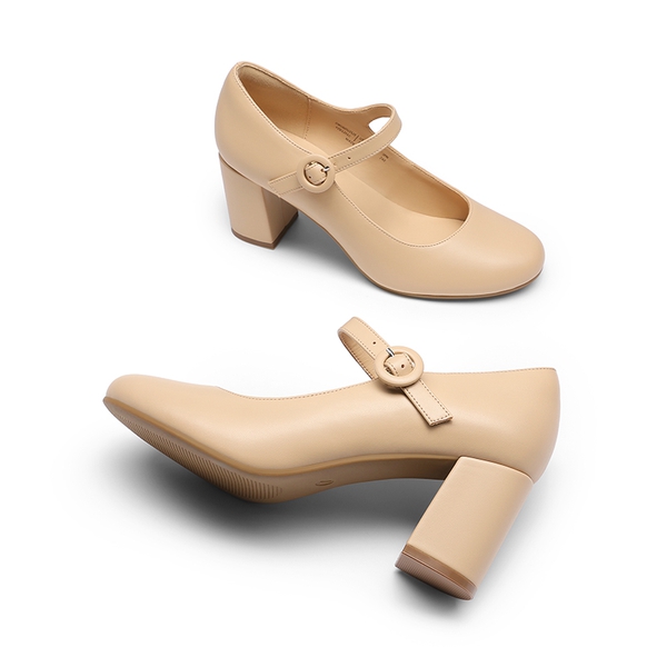 Vegan Leather Mary Jane Pumps - NUDE - 2