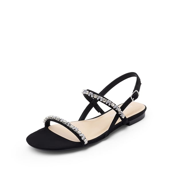 Women’s Rhinestone Flat Summer Sandals - BLACK -  0