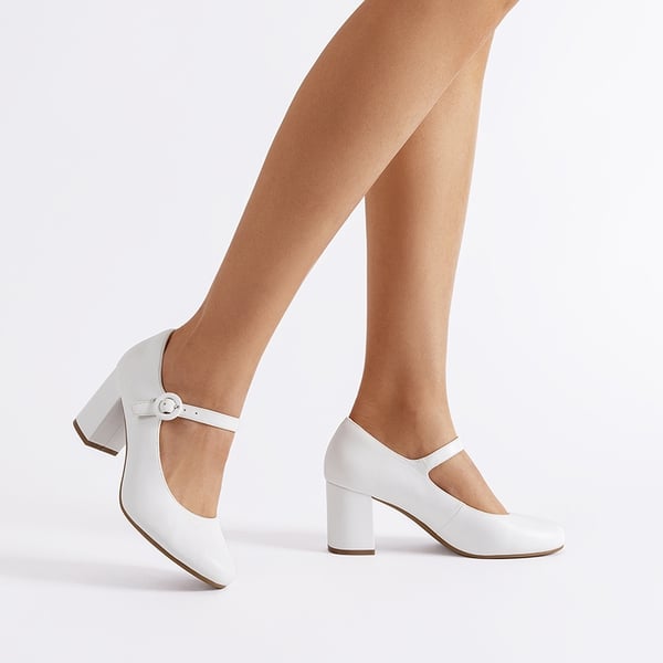 Vegan Leather Mary Jane Pumps - WHITE - 5