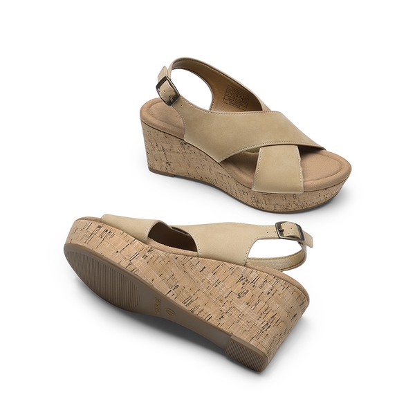 Arch Support Criss-cross Wedge Sandals - KHAKI - 4