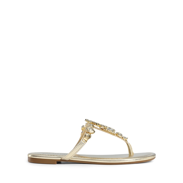 Women’s Rhinestone Thong Flip-Flop Sandals - GOLD - 2