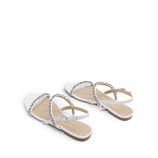 Women’s Rhinestone Flat Summer Sandals - WHITE - 3