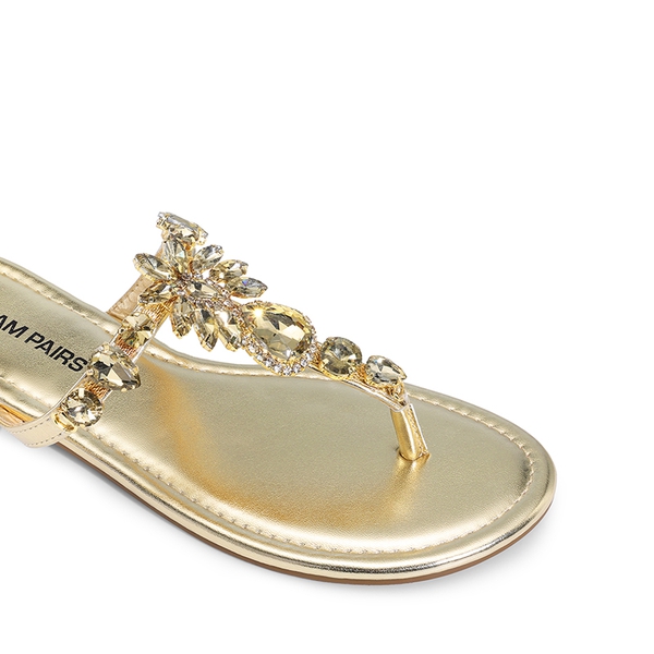Women’s Rhinestone Thong Flip-Flop Sandals - GOLD - 4