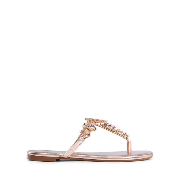 Women’s Rhinestone Thong Flip-Flop Sandals - CHAMPAGNE - 2