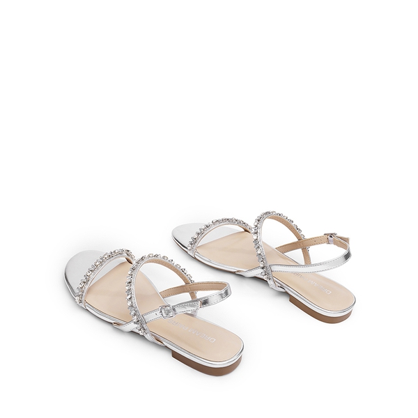 Women’s Rhinestone Flat Summer Sandals - SILVER - 3