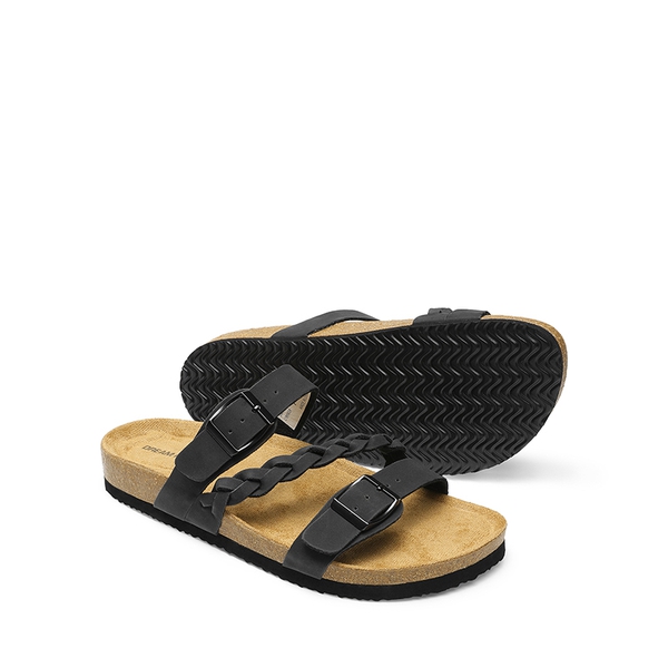 Adjustable Vegan Leather Slide Sandals - BLACK - 5
