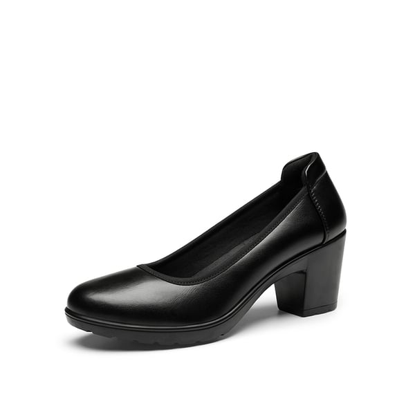 Wide-Toe Arch Support Block Heel Pumps - BLACK -  0