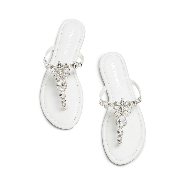 Comfortable Cushioned Rhinestones Flip-Flops - WHITE - 1