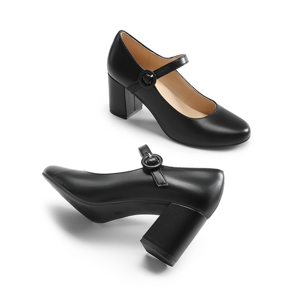 Vegan Leather Mary Jane Pumps - BLACK - 2