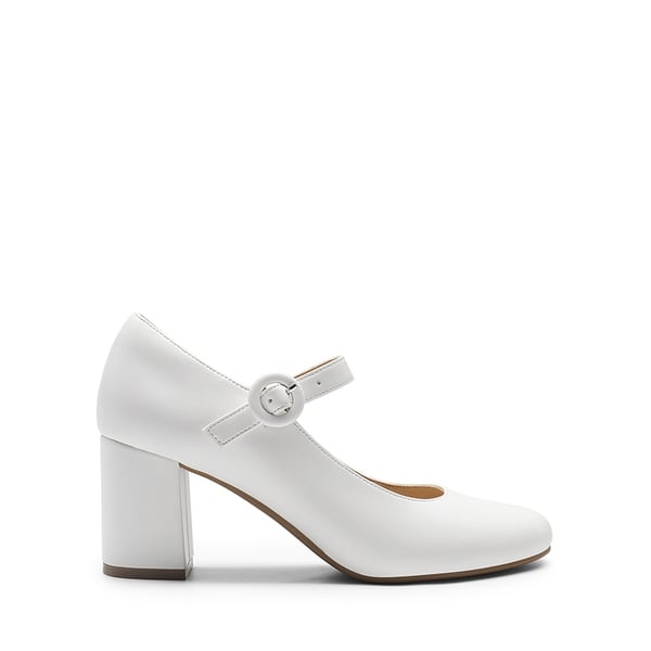 Vegan Leather Mary Jane Pumps - WHITE - 1