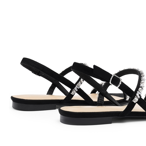 Women’s Rhinestone Flat Summer Sandals - BLACK - 5