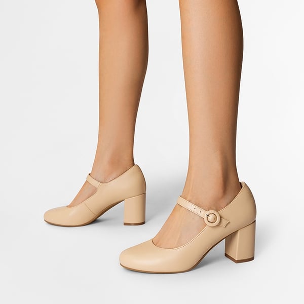 Vegan Leather Mary Jane Pumps - NUDE - 6