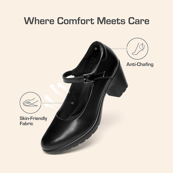 Wide-Toe Classic Mary Jane Pumps - BLACK - 5