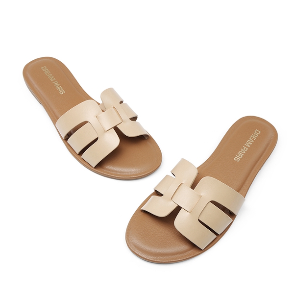 Women's Comfy Slip-On Slide Sandals - NUDE-PU - 4