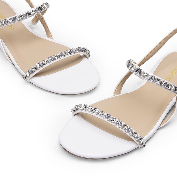 Women’s Rhinestone Flat Summer Sandals - WHITE - 4