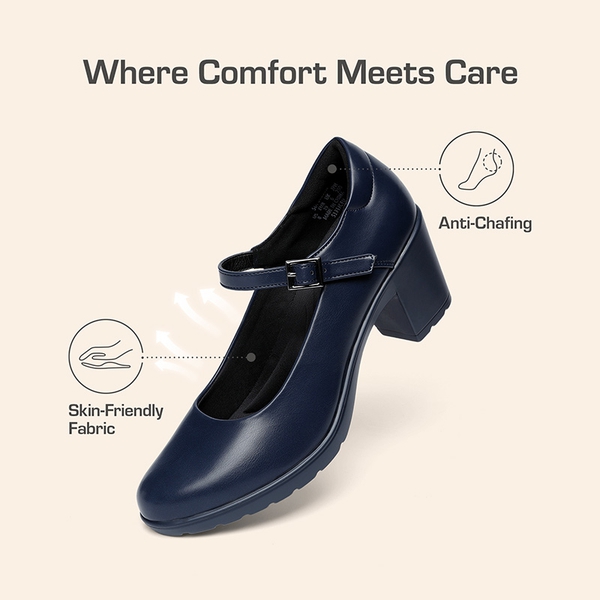 Wide-Toe Classic Mary Jane Pumps - NAVY BLUE - 5