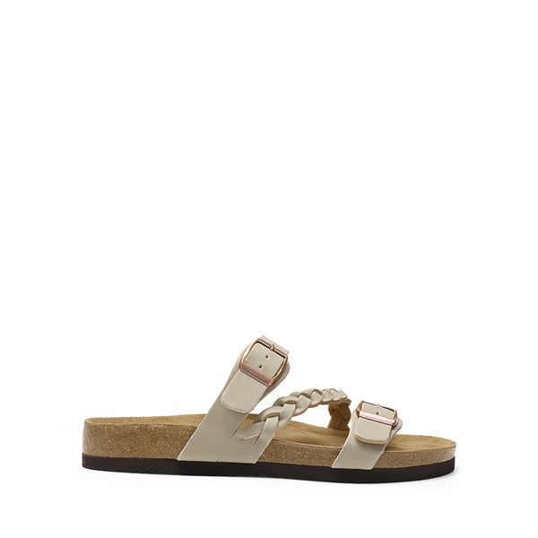 Adjustable Vegan Leather Slide Sandals - BEIGE - 3
