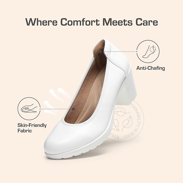Ascenda Wide-Toe Arch Support Block Heel Pumps - WHITE - 5