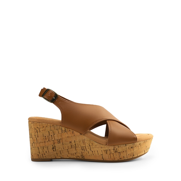 Arch Support Criss-cross Wedge Sandals - BROWN - 2