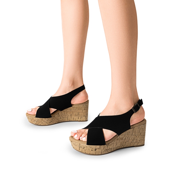 Arch Support Criss-cross Wedge Sandals - BLACK - 5
