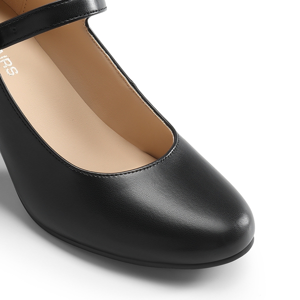 Vegan Leather Mary Jane Pumps - BLACK - 4