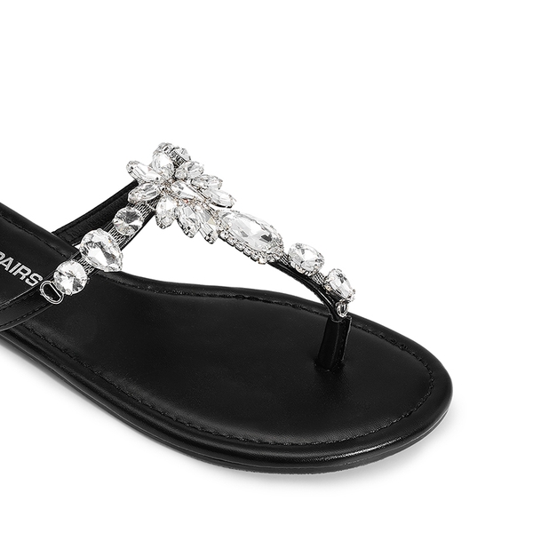 Women’s Rhinestone Thong Flip-Flop Sandals - BLACK - 4