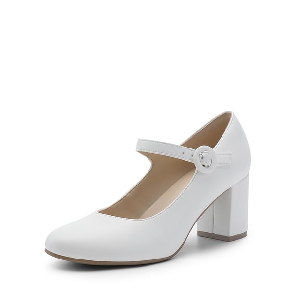 Vegan Leather Mary Jane Pumps - WHITE -  0