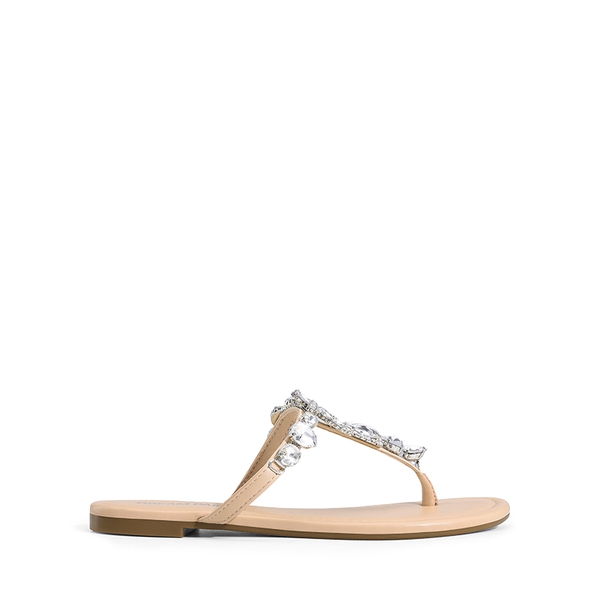 Women’s Rhinestone Thong Flip-Flop Sandals - NUDE - 2