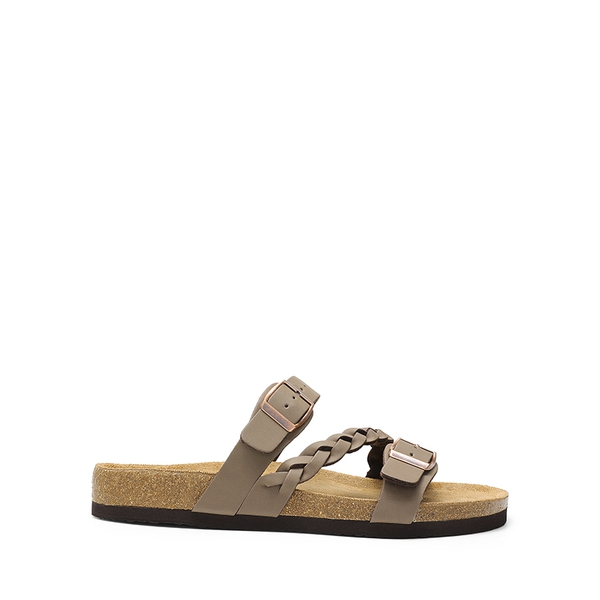 Adjustable Vegan Leather Slide Sandals - BROWN - 3