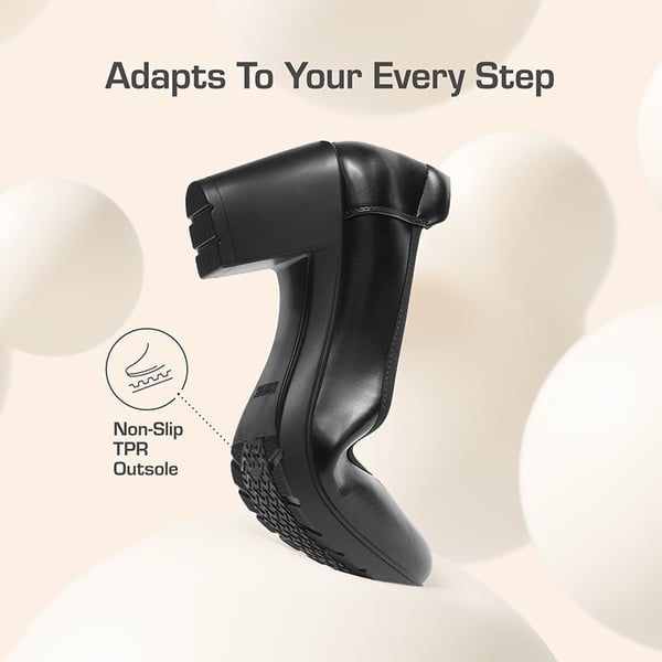 Wide-Toe Arch Support Block Heel Pumps - BLACK - 4