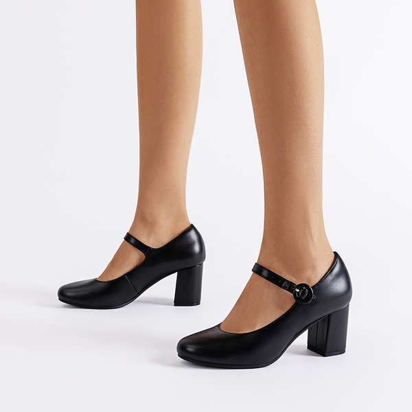 Vegan Leather Mary Jane Pumps - BLACK - 6