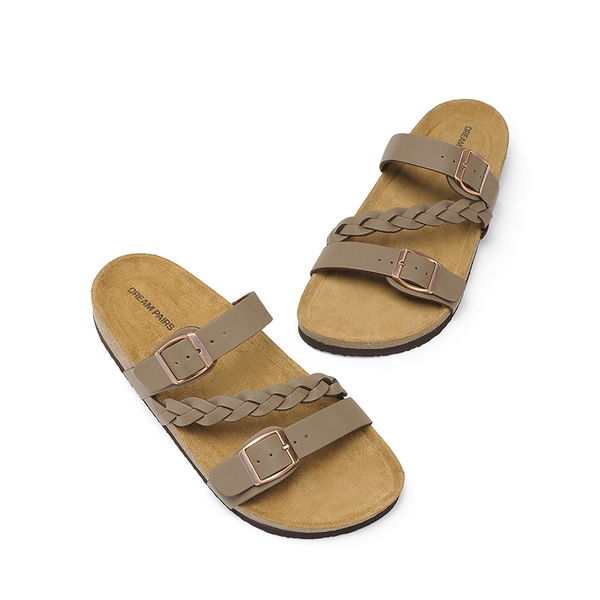 Adjustable Vegan Leather Slide Sandals - BROWN - 7