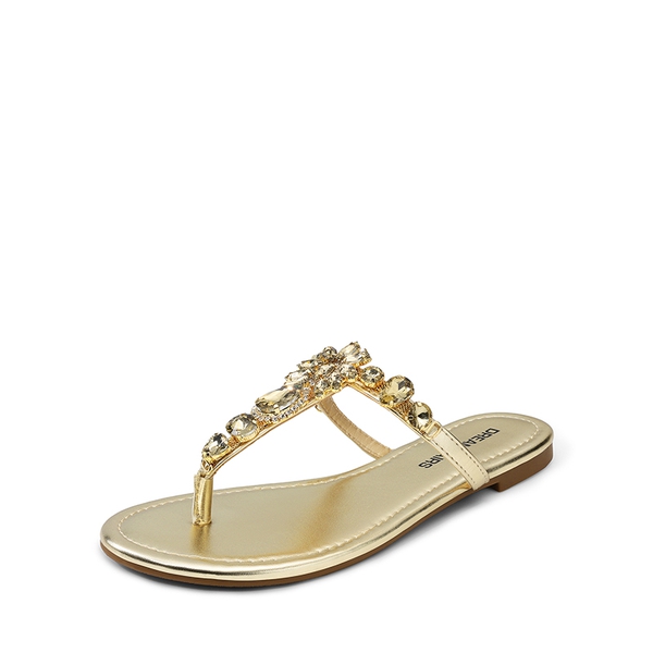 Women’s Rhinestone Thong Flip-Flop Sandals - GOLD -  0