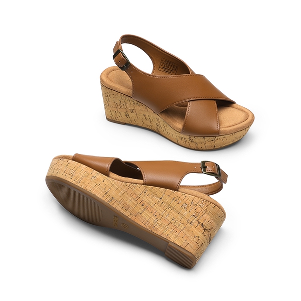 Arch Support Criss-cross Wedge Sandals - BROWN - 4