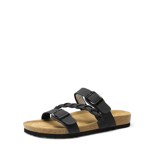 Adjustable Vegan Leather Slide Sandals - BLACK -  0