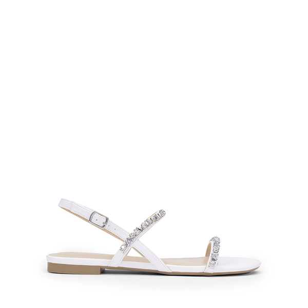 Women’s Rhinestone Flat Summer Sandals - WHITE - 1