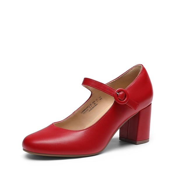 Fashion Block Heel Mary Jane Pumps - RED -  0