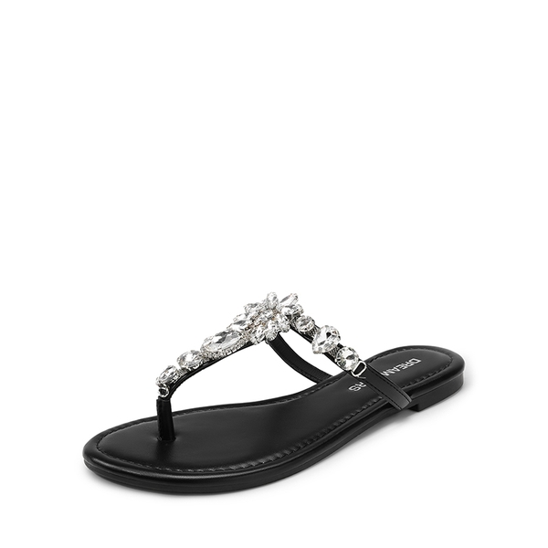 Women’s Rhinestone Thong Flip-Flop Sandals - BLACK -  0