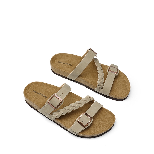 Adjustable Vegan Leather Slide Sandals - BEIGE - 4