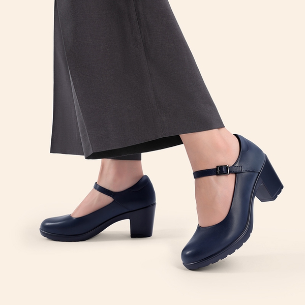 Wide-Toe Classic Mary Jane Pumps - NAVY BLUE - 7