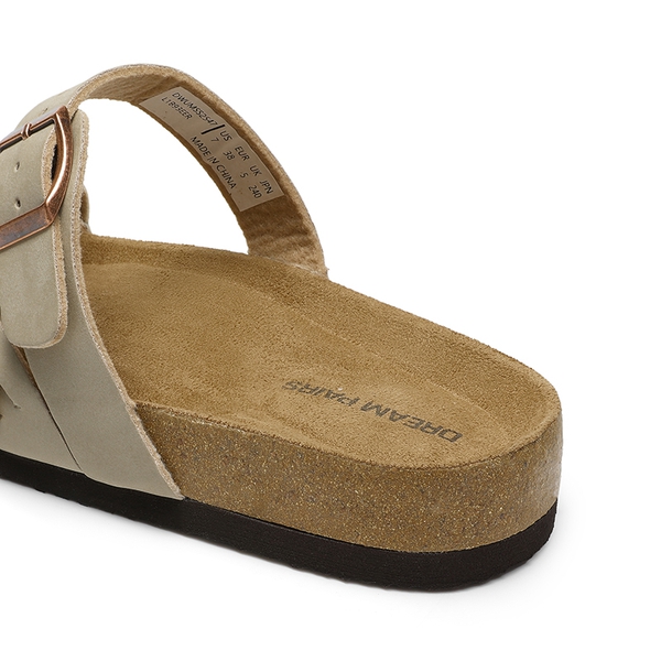 Adjustable Vegan Leather Slide Sandals - BEIGE - 6