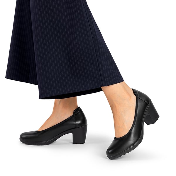 Wide-Toe Arch Support Block Heel Pumps - BLACK - 7
