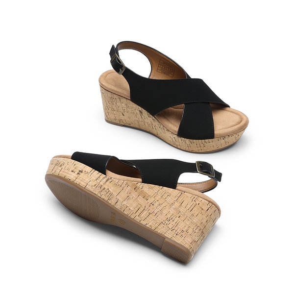 Arch Support Criss-cross Wedge Sandals - BLACK - 4