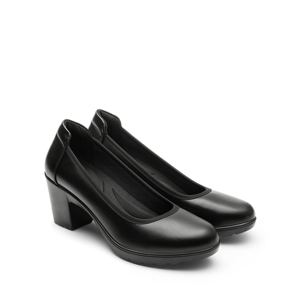 Wide-Toe Arch Support Block Heel Pumps - BLACK - 2