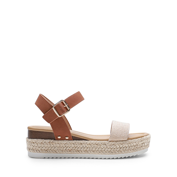Buckle Jute Wedge Heel Sandals - BEIGE/TAN - 1