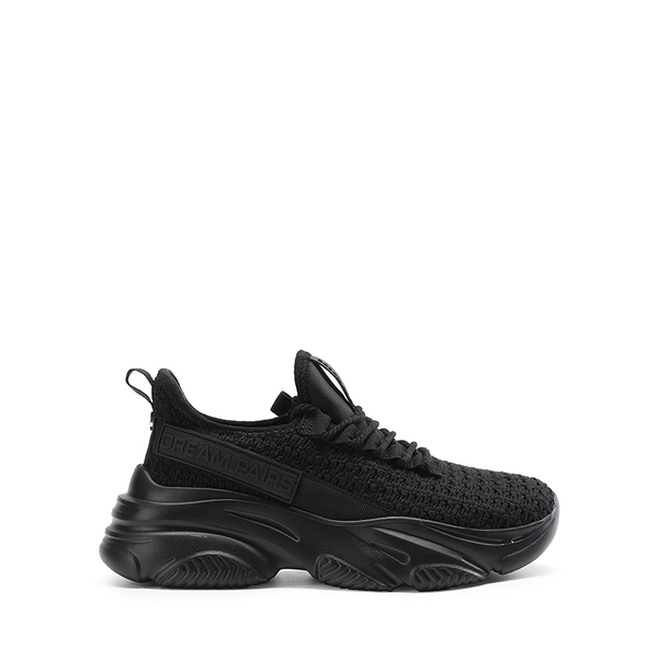 Women's Lightweight Mesh Lining Knit Sneakers - BLACK - 1