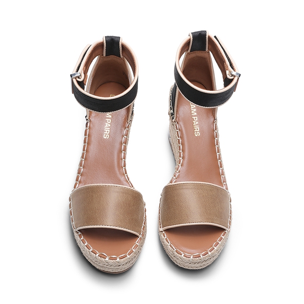 Adjustable Ankle Strap Espadrille Platform Sandals - BLACK/BROWN - 3